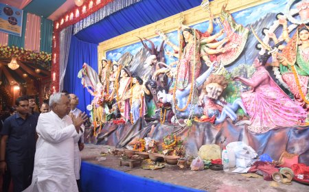 मुख्यमंत्री नीतीश कुमार ने काली मंदिर जाकर शक्ति की देवी मां दुर्गा के दर्शन किए और पूजा अर्चना की।