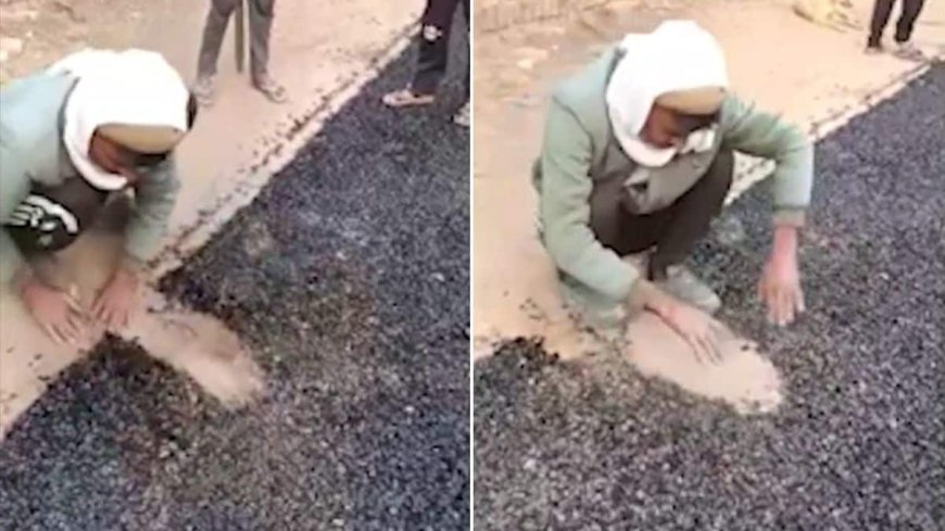 झांसी में घटिया सड़क मरम्मत का आरोप, हाथ लगाते ही उखड़ी नई सड़क