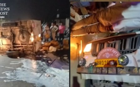 भागलपुर में भीषण सड़क हादसा, ट्रक की टक्कर से दूध से भरा कंटेनर पलटा, चालक की मौके पर मौत