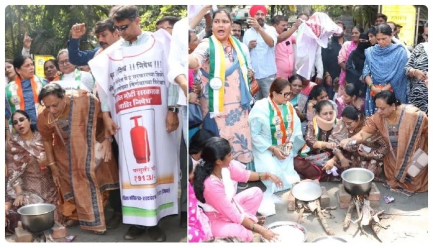 गैस सिलेंडर महंगा हुआ तो सड़क पर जला चूल्हा: ठाणे में शरद पवार की एनसीपी का अनोखा विरोध