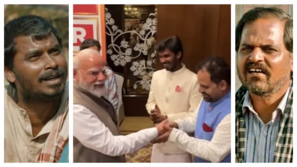प्रधानमंत्री नरेंद्र मोदी पंचायत सीरीज के कलाकारों से मिलते हुए।