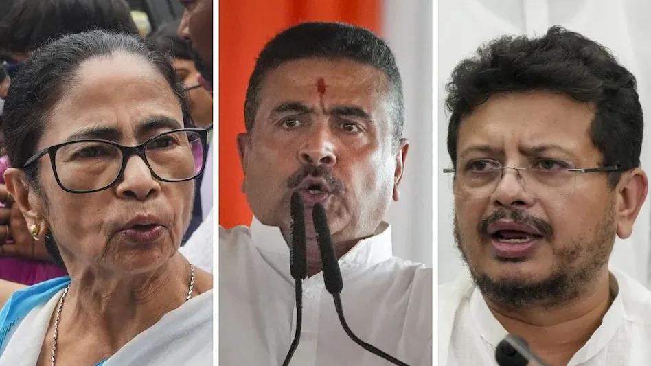 तृणमूल कांग्रेस नेता ममता बनर्जी, पश्चिम बंगाल के मुख्यमंत्री शुभेंदु अधिकारी और विपक्ष के नेता ऋतब्रत बनर्जी. (Photo: PTI)