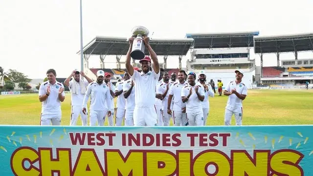 23 साल बाद टेस्ट सीरीज जीतने के बावजूद वेस्टइंडीज पर ICC का एक्शन, WTC में कटे 2 अंक | Source: Live Hindustan.com 23 साल बाद टेस्ट सीरीज जीतने के बावजूद वेस्टइंडीज पर ICC का एक्शन, WTC में कटे 2 अंक | Source: Live Hindustan.com