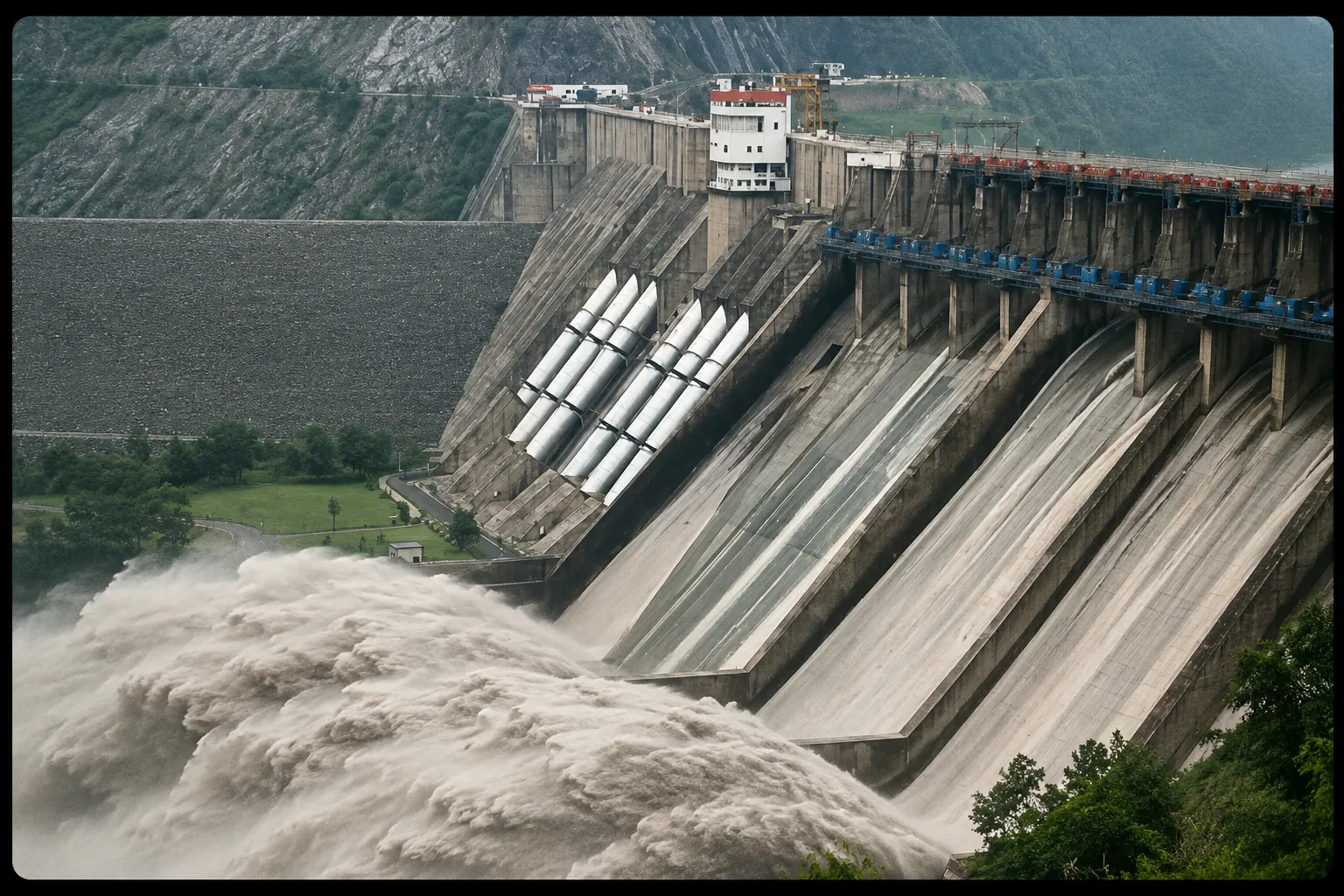 Chenab River Flood Alert:जम्मू-कश्मीर के रियासी में भारी बारिश का असर: चिनाब नदी उफान पर, जलस्तर नियंत्रित करने के लिए सलाल डैम के कई स्पिलवे गेट खोले गए। | Source: Aajtak news.com Chenab River Flood Alert:जम्मू-कश्मीर के रियासी में भारी बारिश का असर: चिनाब नदी उफान पर, जलस्तर नियंत्रित करने के लिए सलाल डैम के कई स्पिलवे गेट खोले गए। | Source: Aajtak news.com