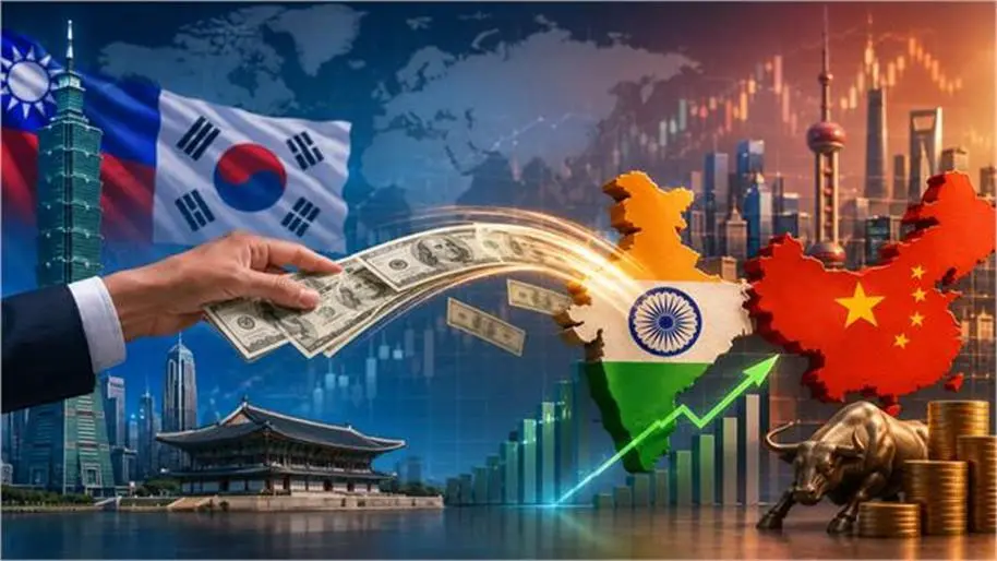 अचानक क्यों बदल गया विदेशी निवेशकों का खेल? ताइवान-कोरिया से निकला अरबों का निवेश, अब भारत-चीन बने सबसे बड़े दांव
