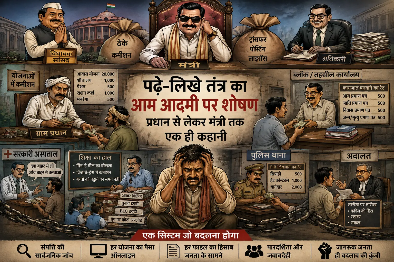 पढ़े-लिखे तंत्र का आम आदमी पर शोषण - प्रधान से लेकर मंत्री तक एक ही कहानी